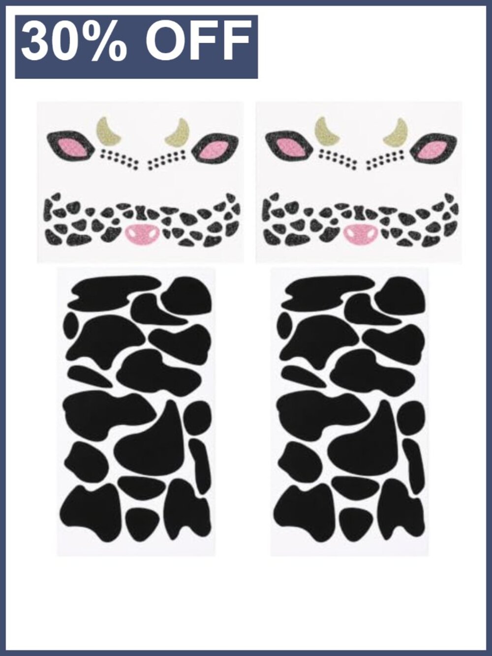 Cow Face Stickers 4 Sheets Self-Adhesive Halloween Costume Accessories
